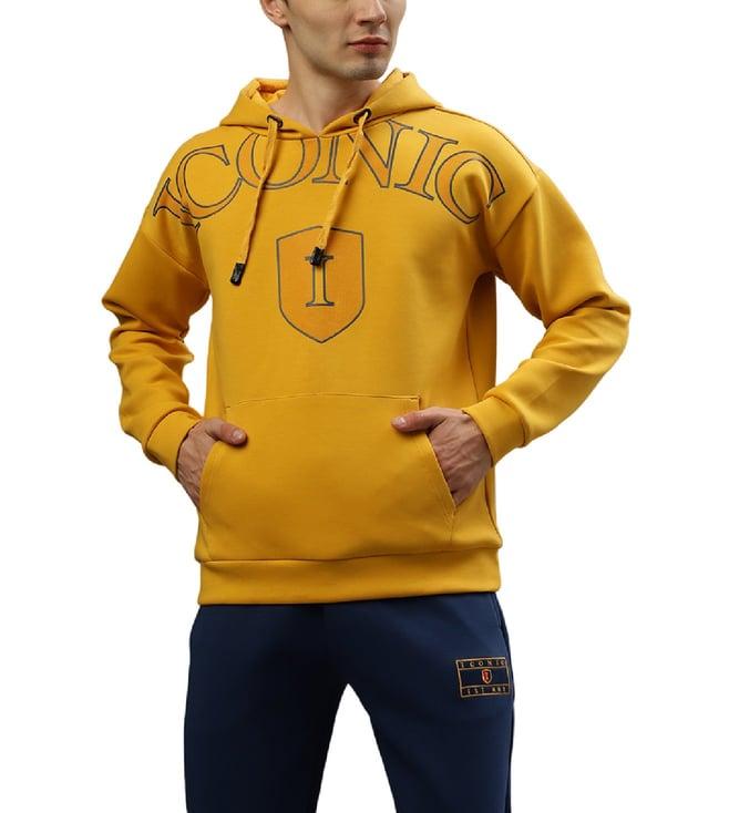 iconic mustard typography logo regular fit hoodie