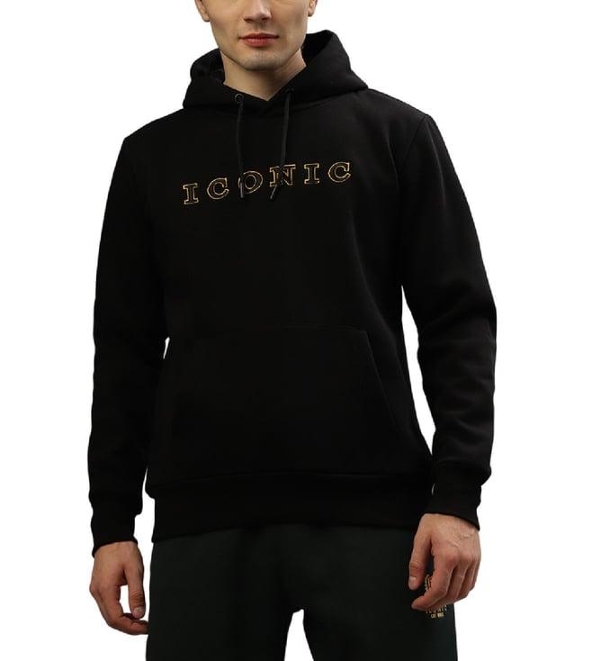 iconic black typography logo regular fit hoodie