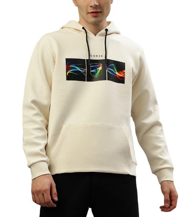 iconic cream graphic print regular fit hoodie