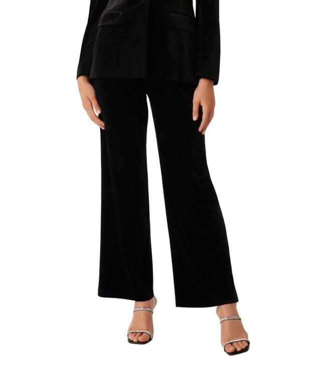 forever new black vera velvet straight leg regular fit flat front trousers