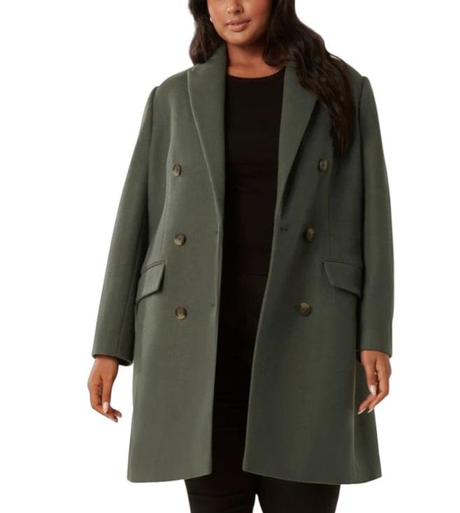 forever new sage green mila curve regular fit button coat