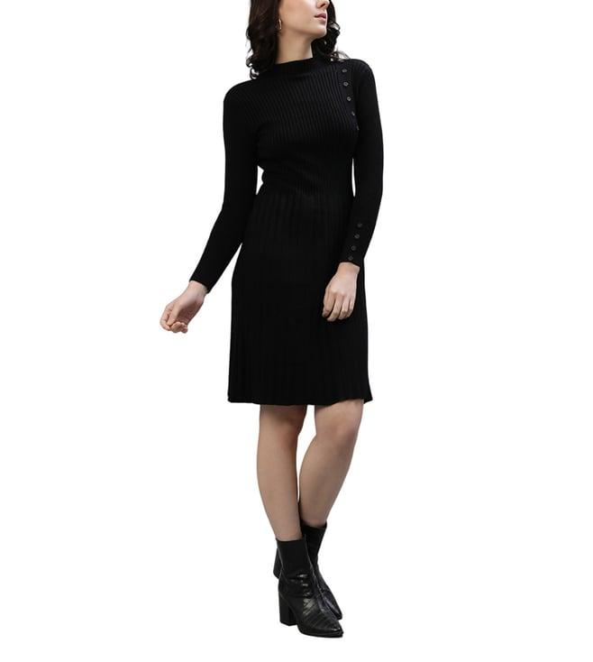 iconic black ribbed fitted dress