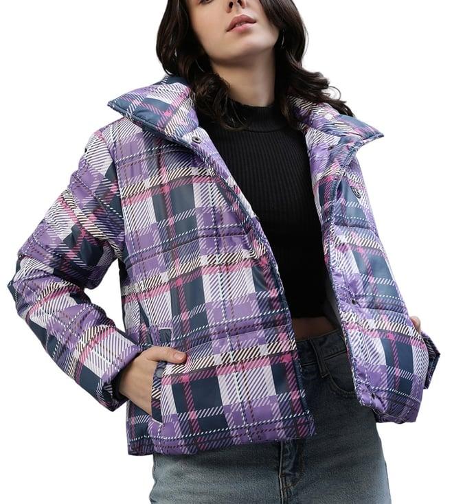 iconic multicoloured checked regular fit puffer jacket