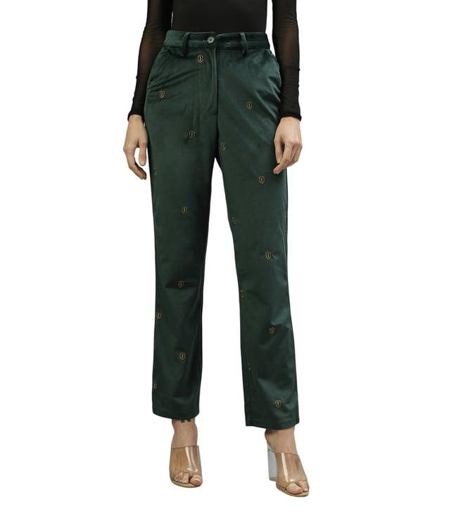 iconic dark green regular fit flat front trousers