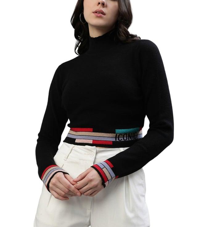 iconic black striped logo regular fit sweater