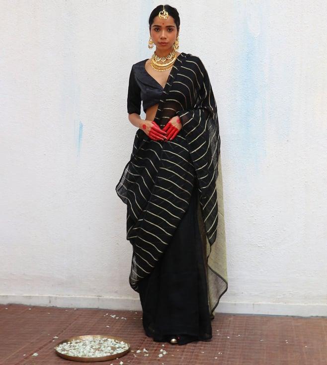 chidiyaa black chandni raatein binodini handwoven linen zari saree