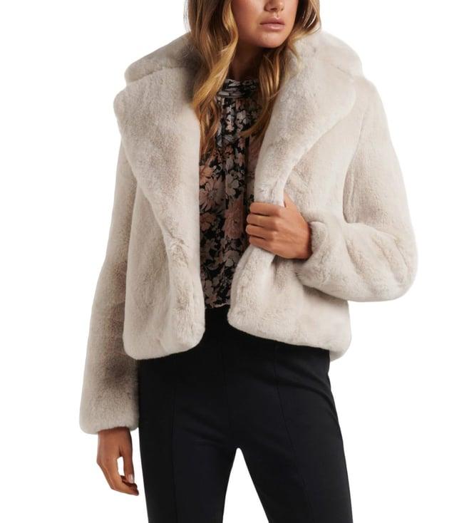 forever new cream alicia faux fur regular fit crop coat