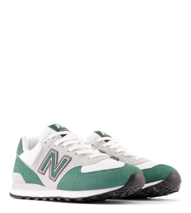 new balance men's u574br2 white & green sneakers