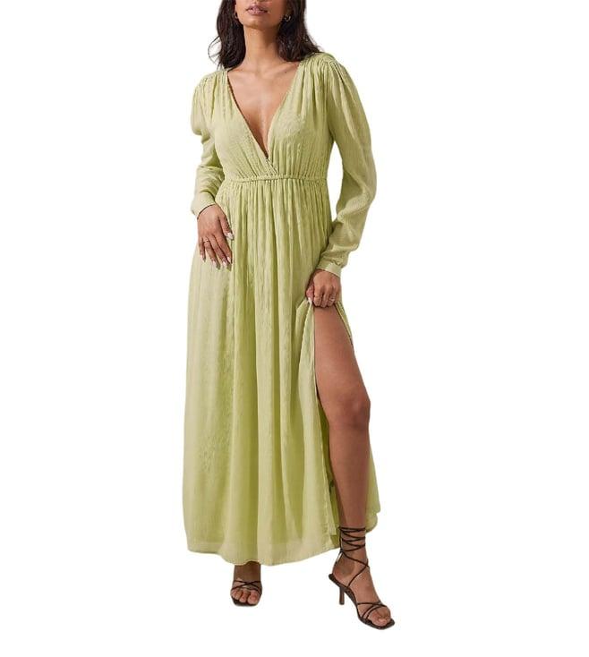 na-kd light green flaired fit side slit maxi dress