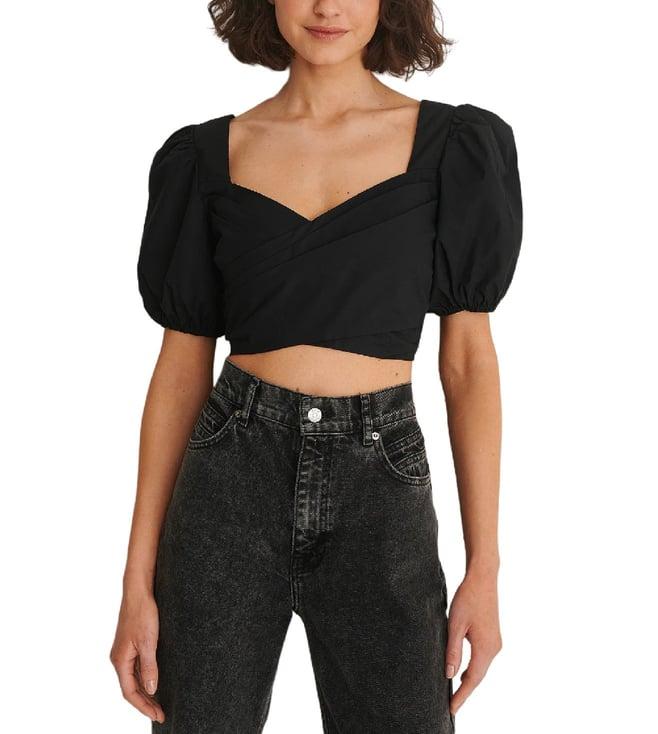 na-kd black skinny fit crop top