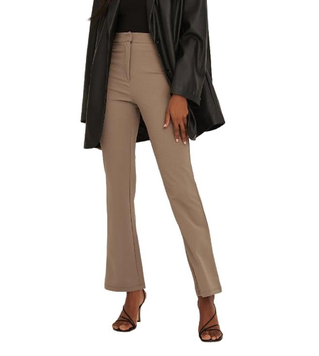 na-kd dark beige slim fit flat front trousers