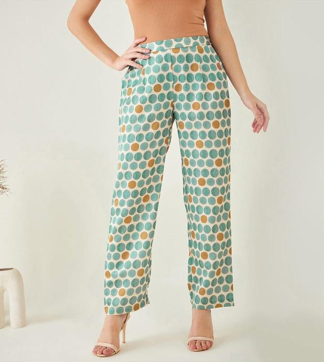 first resort by ramola bachchan green & brown polka dot pants