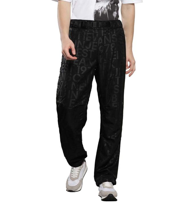 calvin klein black printed regular fit trousers