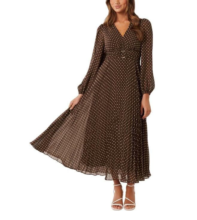 forever new brown rosalina petite polka dot regular fit midi dress