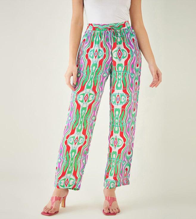 first resort by ramola bachchan green & orange marine wave print pants