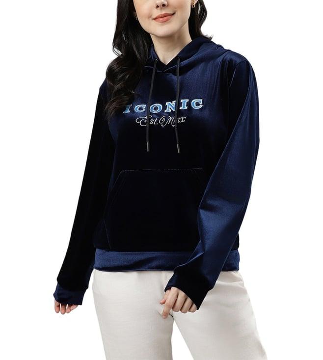 iconic navy typography logo regular fit hoodie