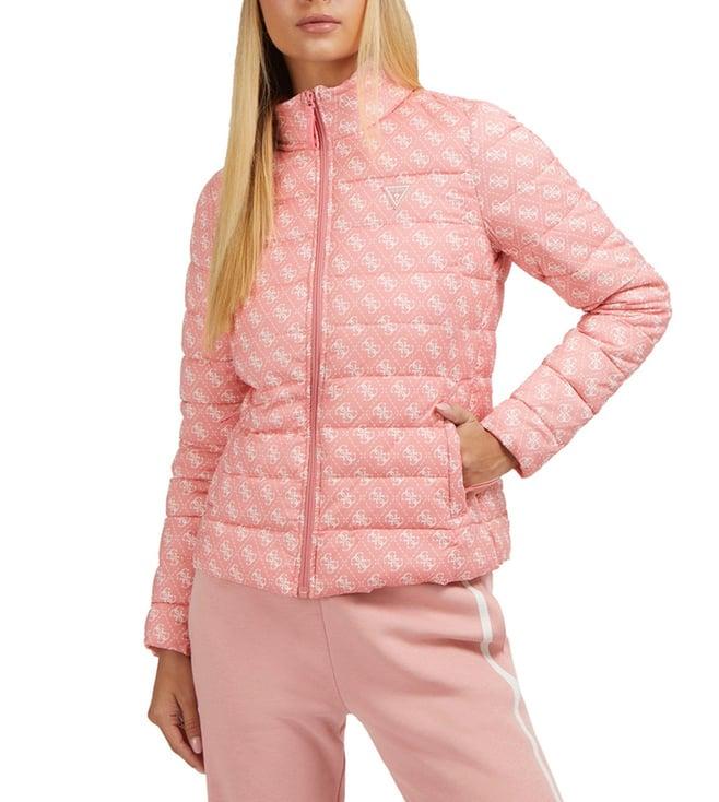 guess pink logo regular fit puffer jacket