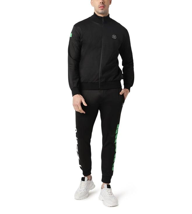 plein sport black & green fluo logo regular fit jogging tracksuit