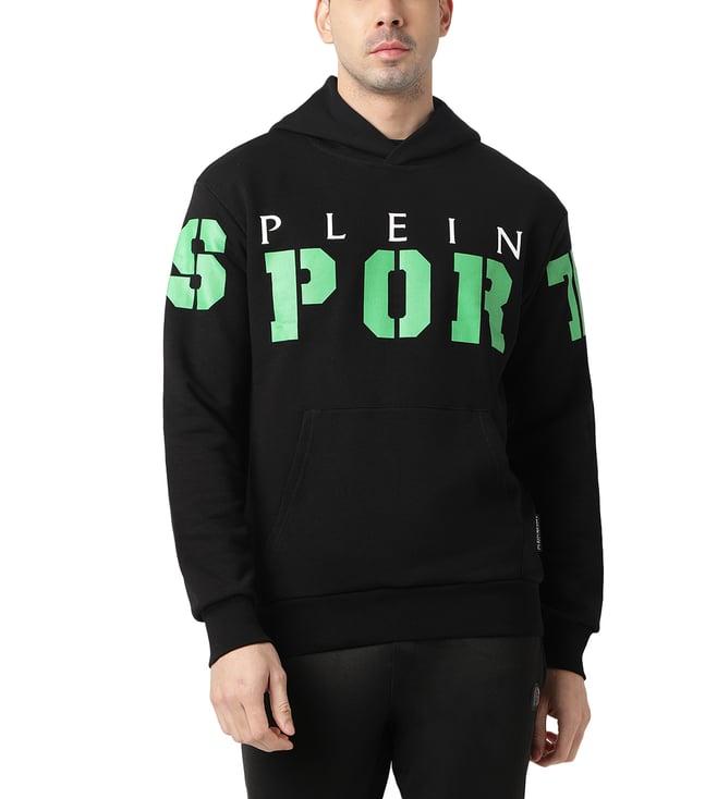 plein sport black & green fluo logo regular fit hoodie