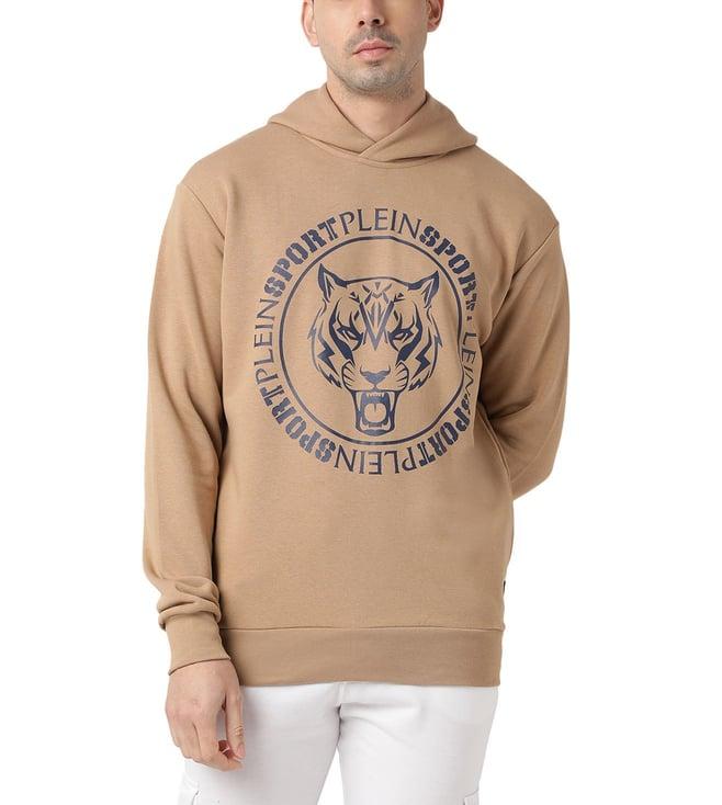 plein sport beige tiger logo regular fit hoodie