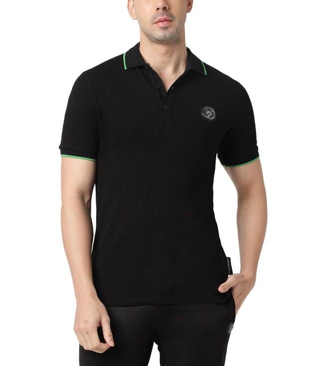 plein sport black & green fluo logo regular fit polo t-shirt