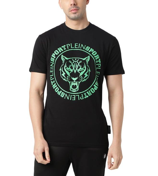 plein sport black & green fluo tiger logo regular fit t-shirt