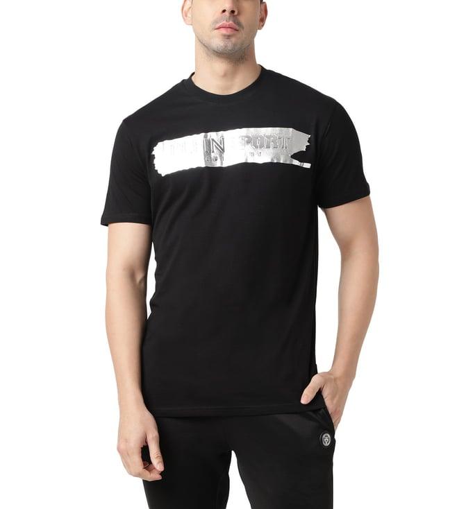 plein sport black & silver brush logo regular fit t-shirt