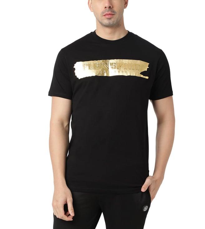 plein sport black & light gold silver brush logo regular fit t-shirt