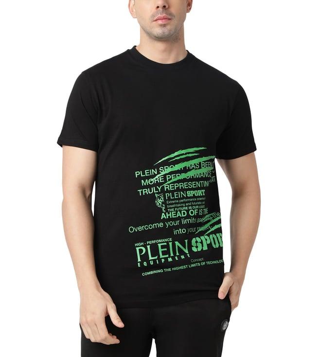 plein sport black & green fluo lettering logo regular fit t-shirt