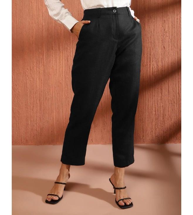 fabindia black wool solids pant