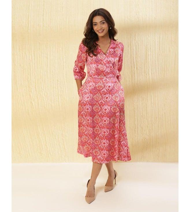 fabindia pink rayon blend printed dress