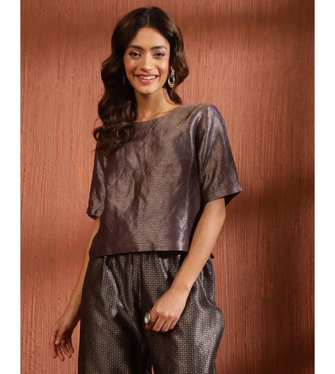 fabindia brown brocade solids top