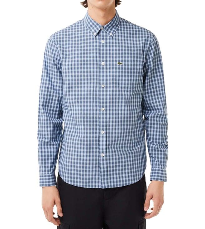 lacoste blue checks regular fit shirt