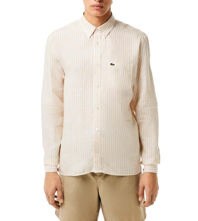 lacoste beige stripes regular fit shirt