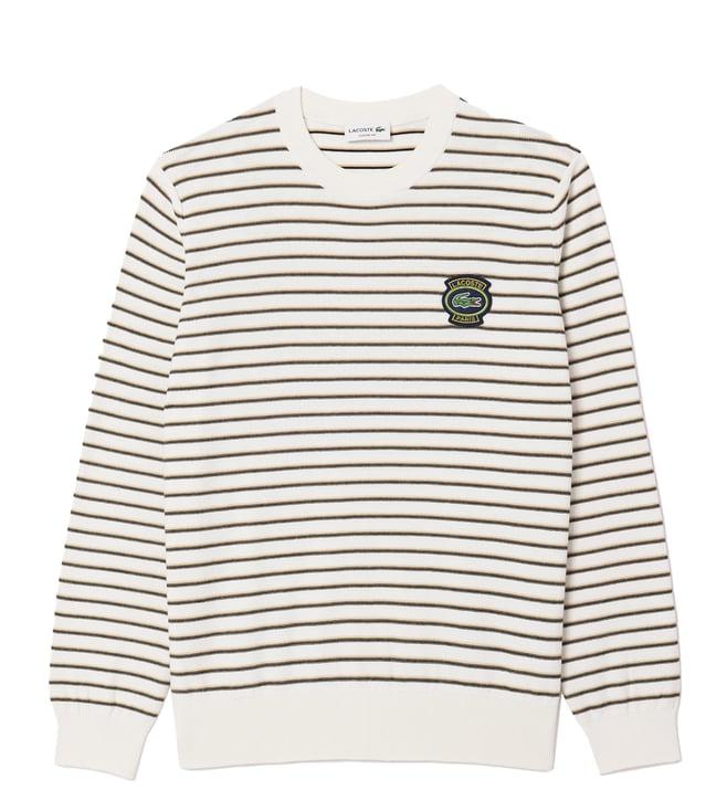 lacoste white stripes classic fit sweater