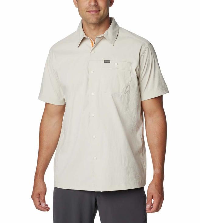 columbia mens beige omni-shade landroamer ripstop short sleeve shirt