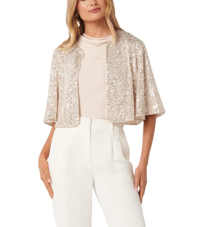 forever new champagne charli embellished regular fit cape jacket