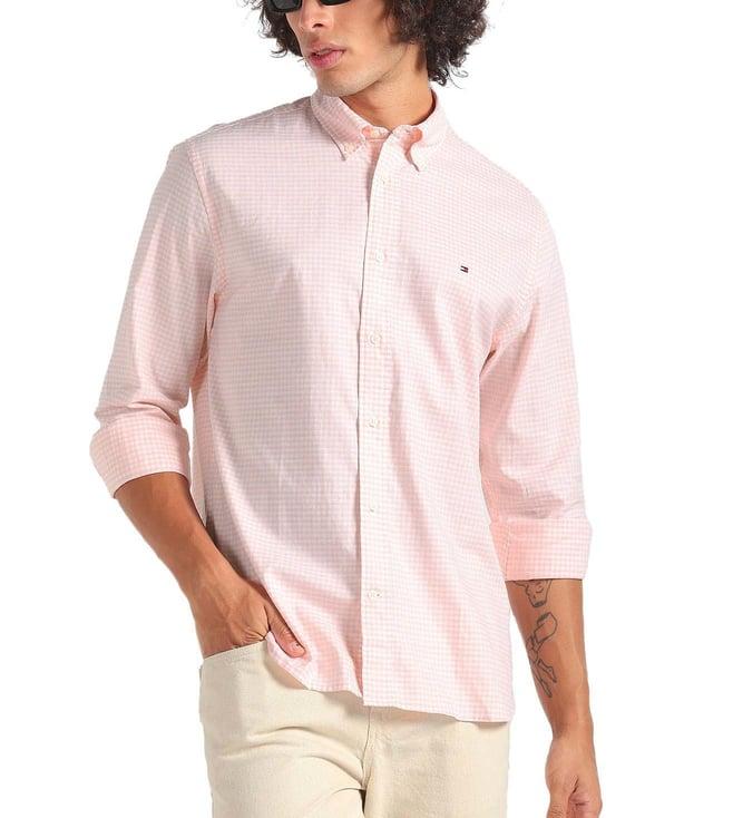 tommy hilfiger pink crystal & optic white checks regular fit shirt