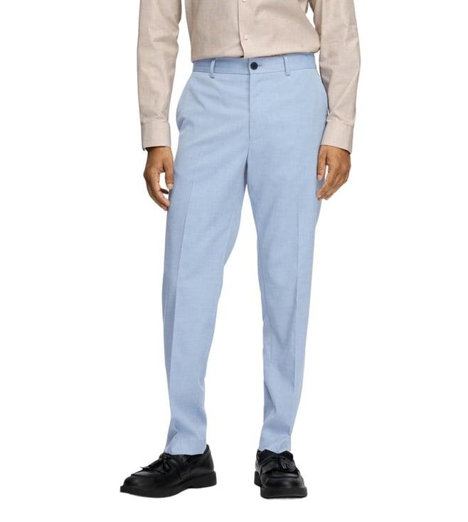 selected homme light blue fashion slim fit flat front trousers