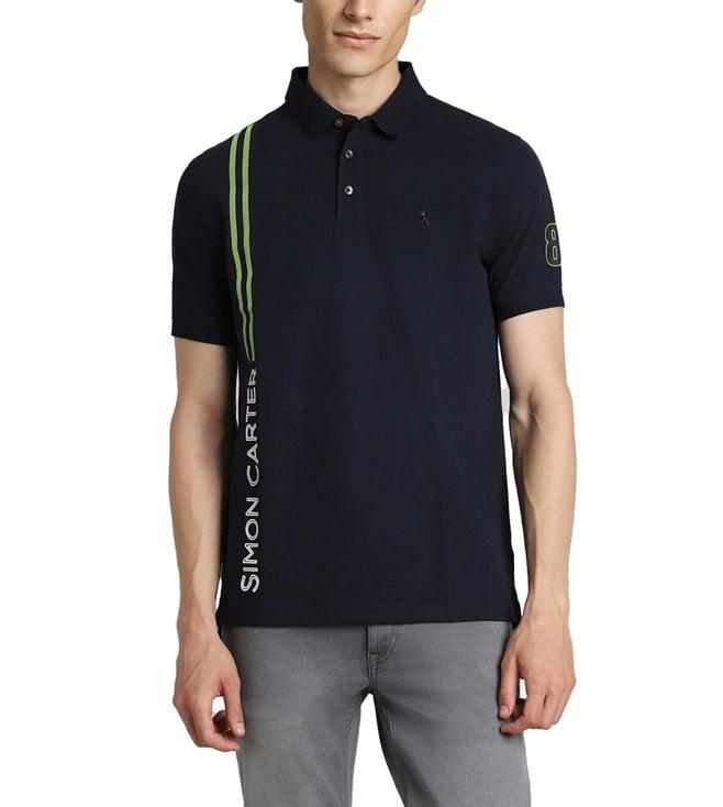 simon carter london navy printed slim fit polo t-shirt