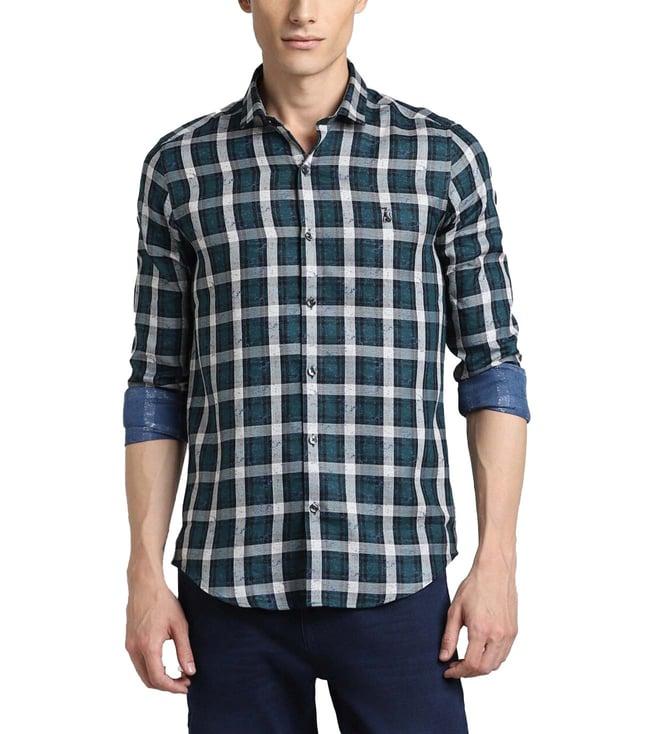 simon carter london green checks slim fit shirt