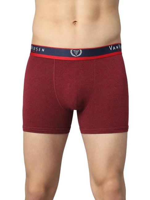 van heusen sport regular fit jaspe textured double layer gusset solid trunks - deep red jaspe