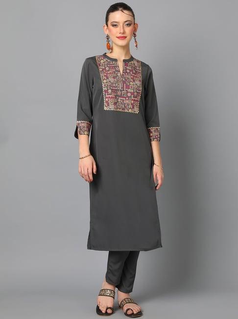 ziyaa grey printed kurta pant set