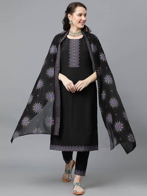 ziyaa black printed kurta with pant & dupatta