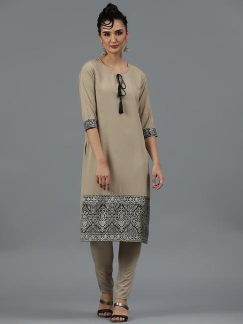 ziyaa beige printed kurta pant set