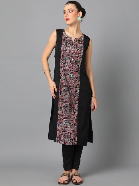 ziyaa black geometric print kurta pant set