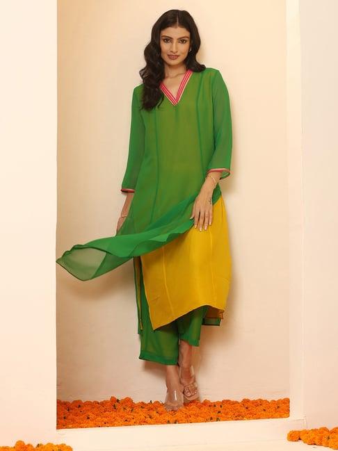 swtantra green & mustard kurta & palazzo set