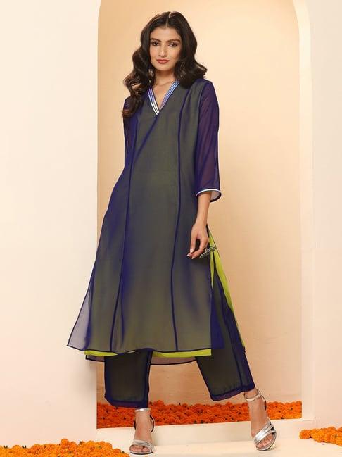 swtantra purple & green kurta & palazzo set