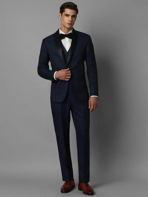 louis philippe navy slim fit texture three piece suit