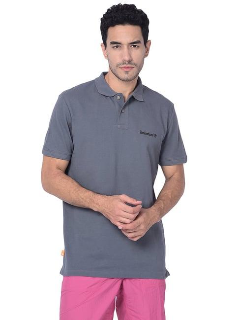 timberland grey regular fit logo print polo t-shirt